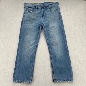 TK Axel Jeans Mens 36x30 Blue Straight Leg Distressed Embroidered Pockets Denim